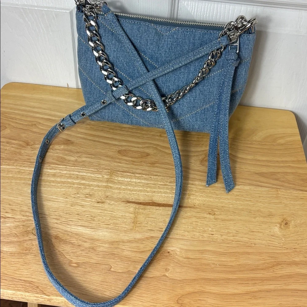 NEW REBECCA MINKOFF Edie Crossbody Quilted Denim heavy chain strap shoulder bag - Picture 6 of 11